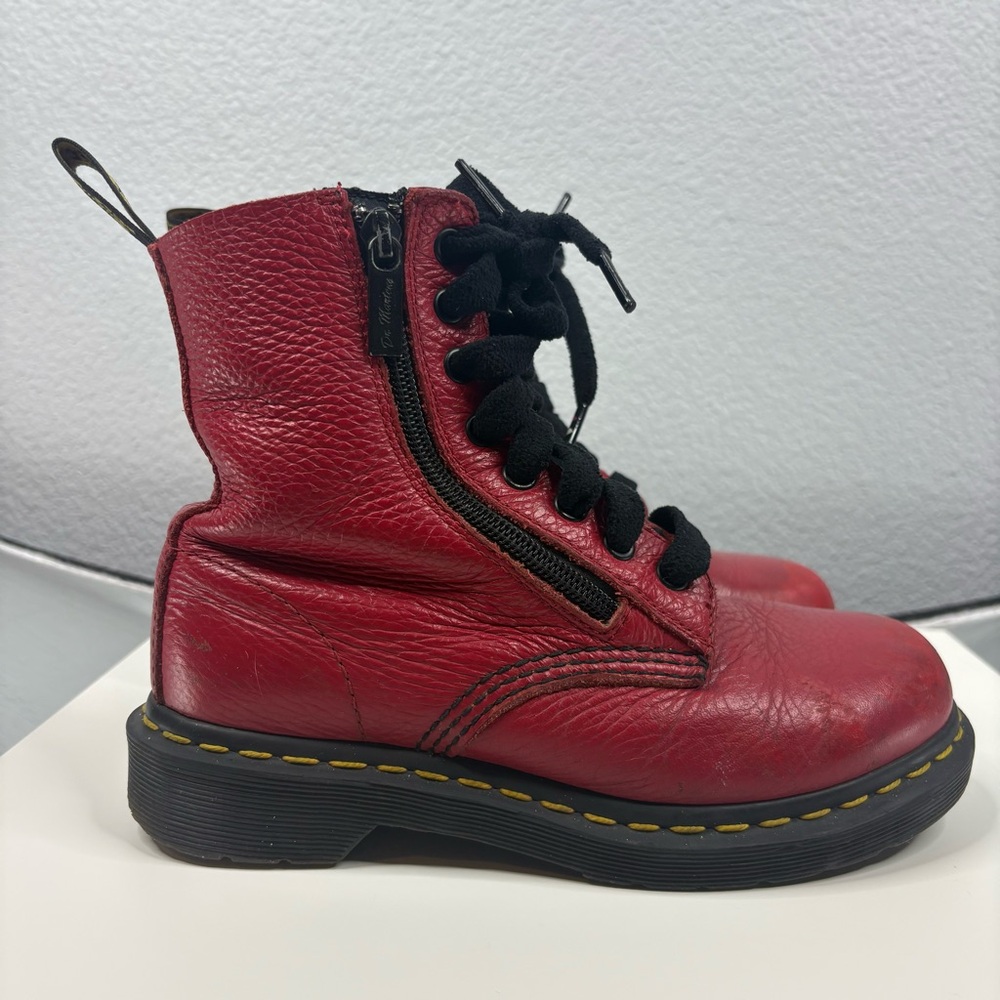 Doc Martens Red Leather Zippered Boots - Picture 1 of 11